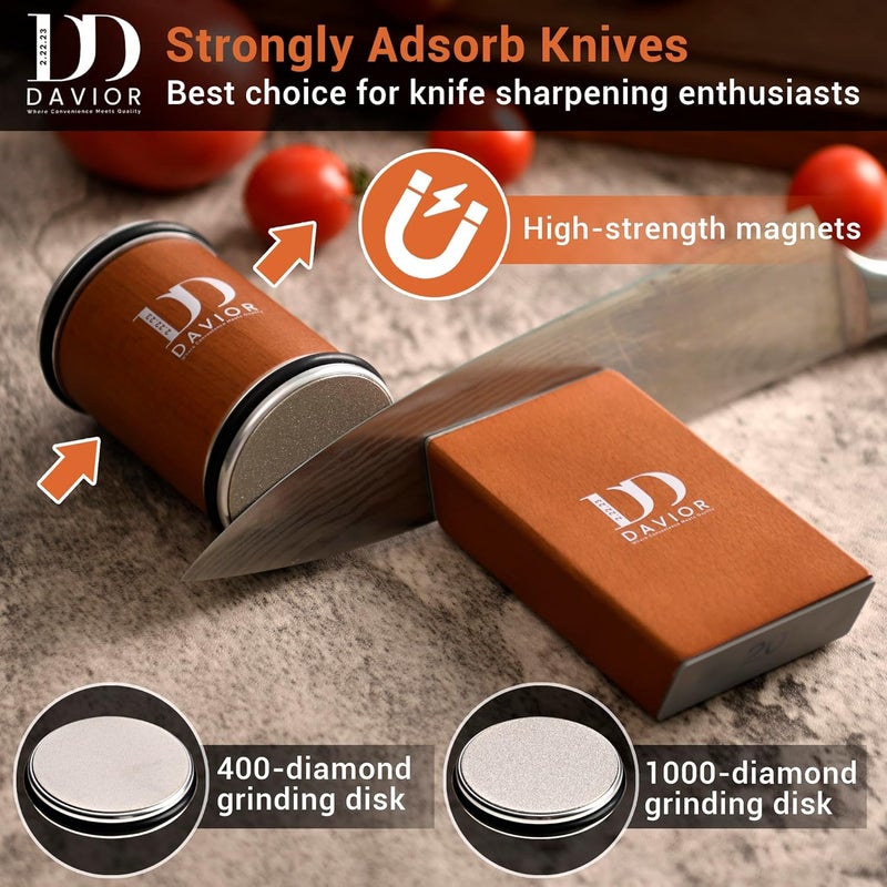 DAVIOR Rolling Knife Sharpener Kit with Diamond Discs, 15° & 20° Multi Angle Magnetic Knife Sharpener Roller Tool for Kitchen and Pocket Knives, Finger Protector, Leather Strop & Carry Bag - Image 3